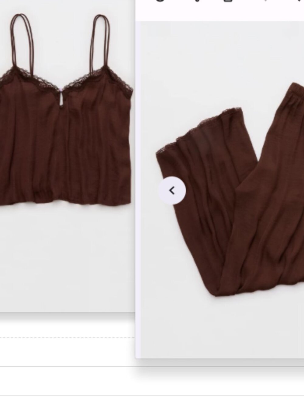 NWT Aerie Brown Satin 2 PC Pajama Set Size XXL